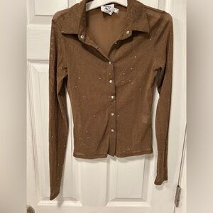 princess polly size 6 sheer sparkly shirt brown